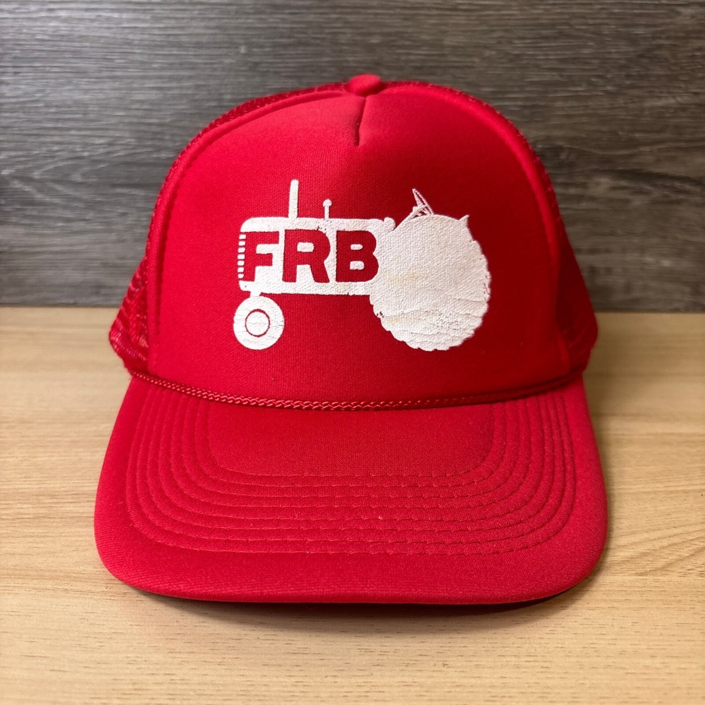 Vintage FRB Hat Cap Snapback‎ Red Trucker Tractor Farming Adjustable